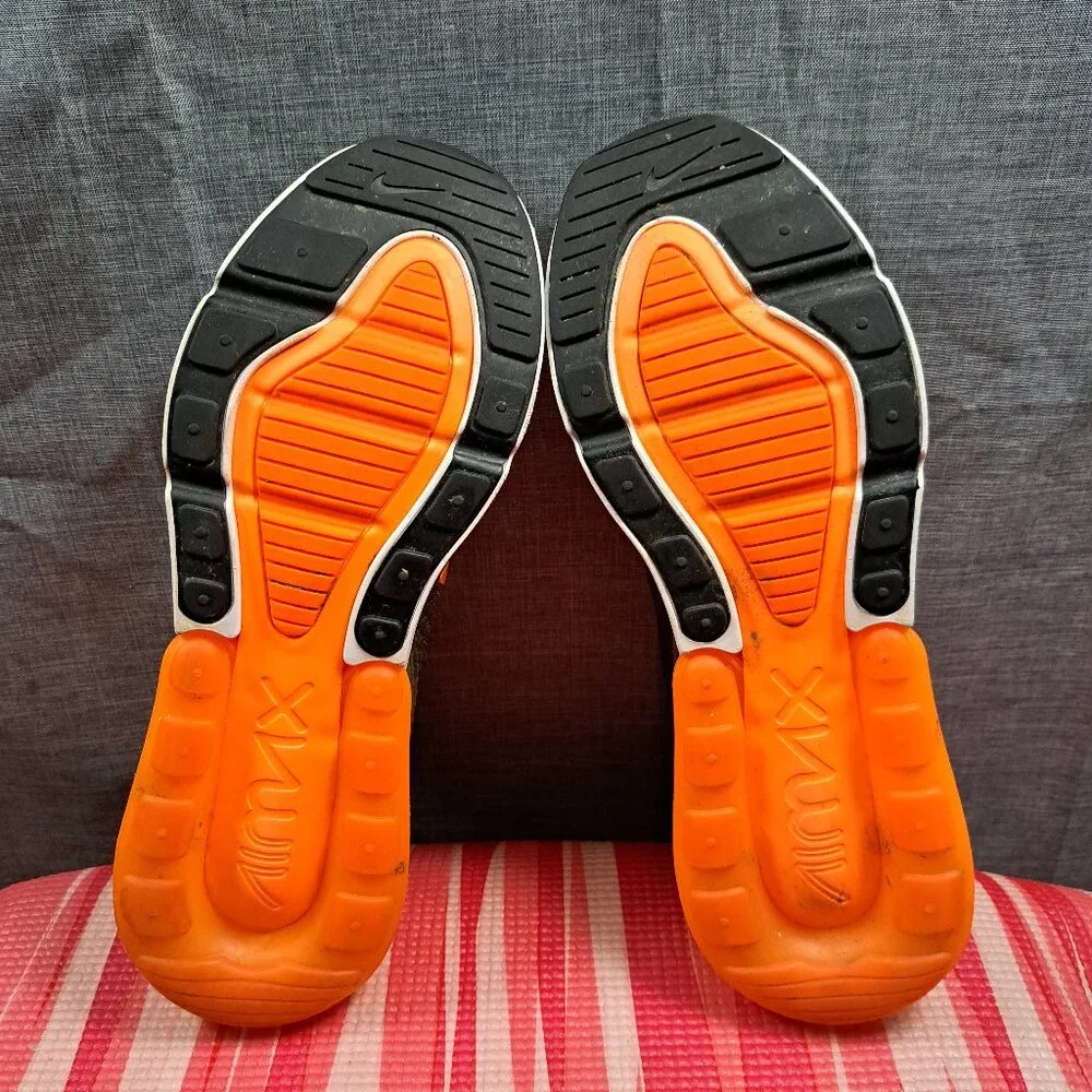 ! Nike Air Max 270 Flyknit Men 10.5 Olive Green Orange Men's Athletic Sneakers - Picture 6 of 14